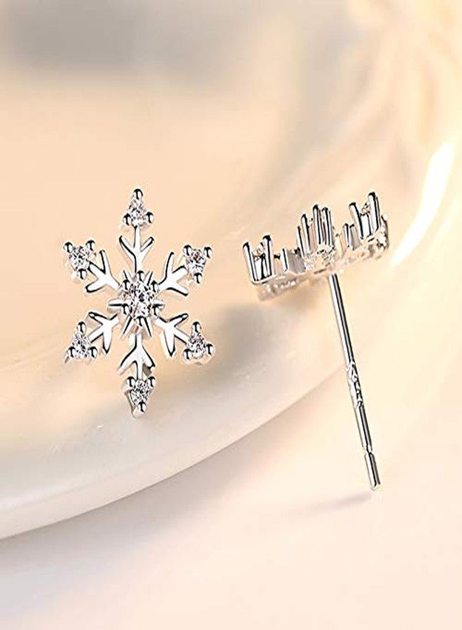 Cicod Christmas Snowflake Stud Earrings for Women,Hypoallergenic 925 Silver Tiny Snowflake Earrings Sparkling Rhinestone Snow flake Xmas Festive Jewelry Chrismas Stocking Stuffers Accessories - Image 3
